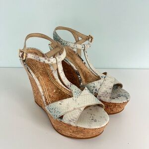 Juicy Couture Faux Snake Skin Cork Wedge Sandals